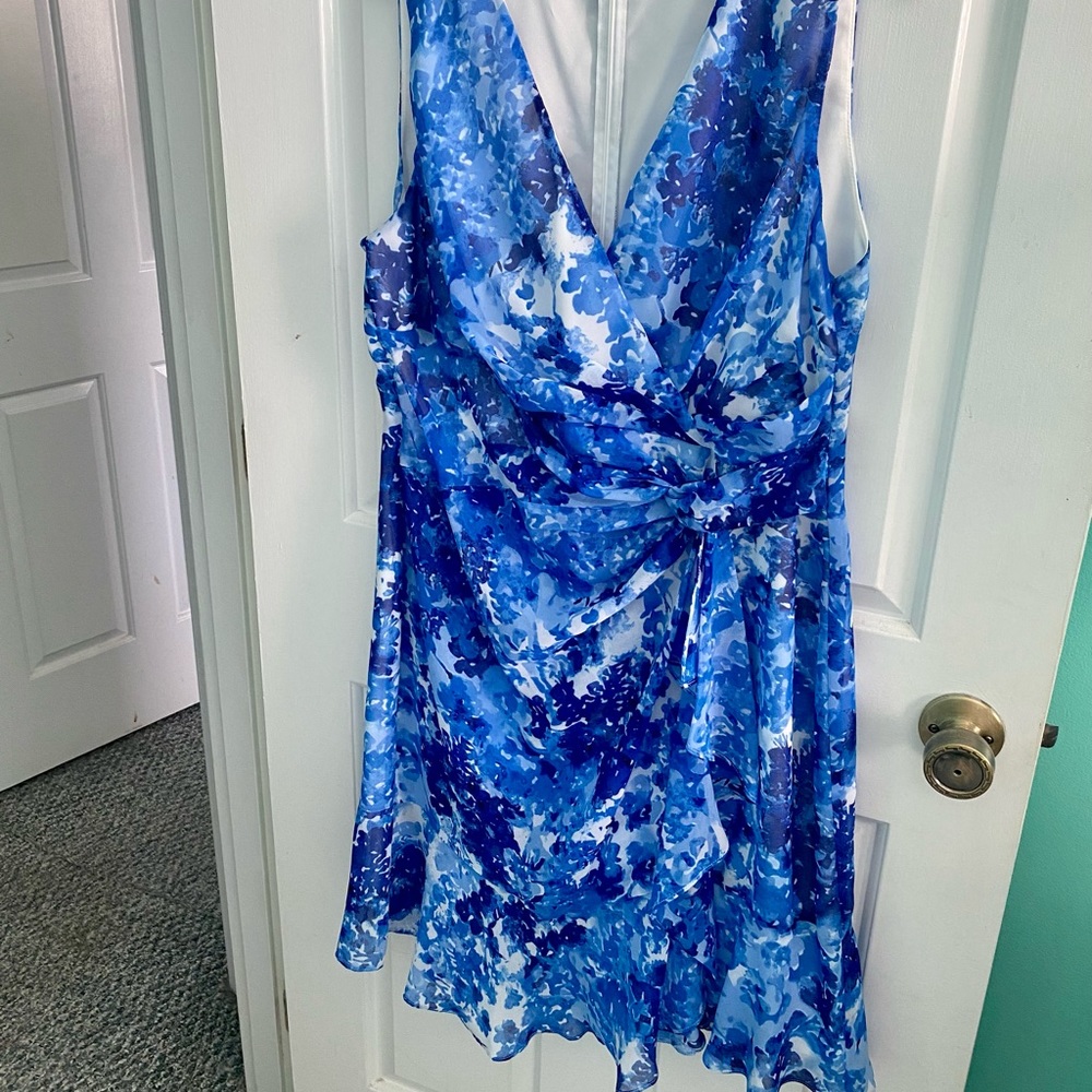 Lauren Ralph Lauren Blue Sleeveless Ruched Dress